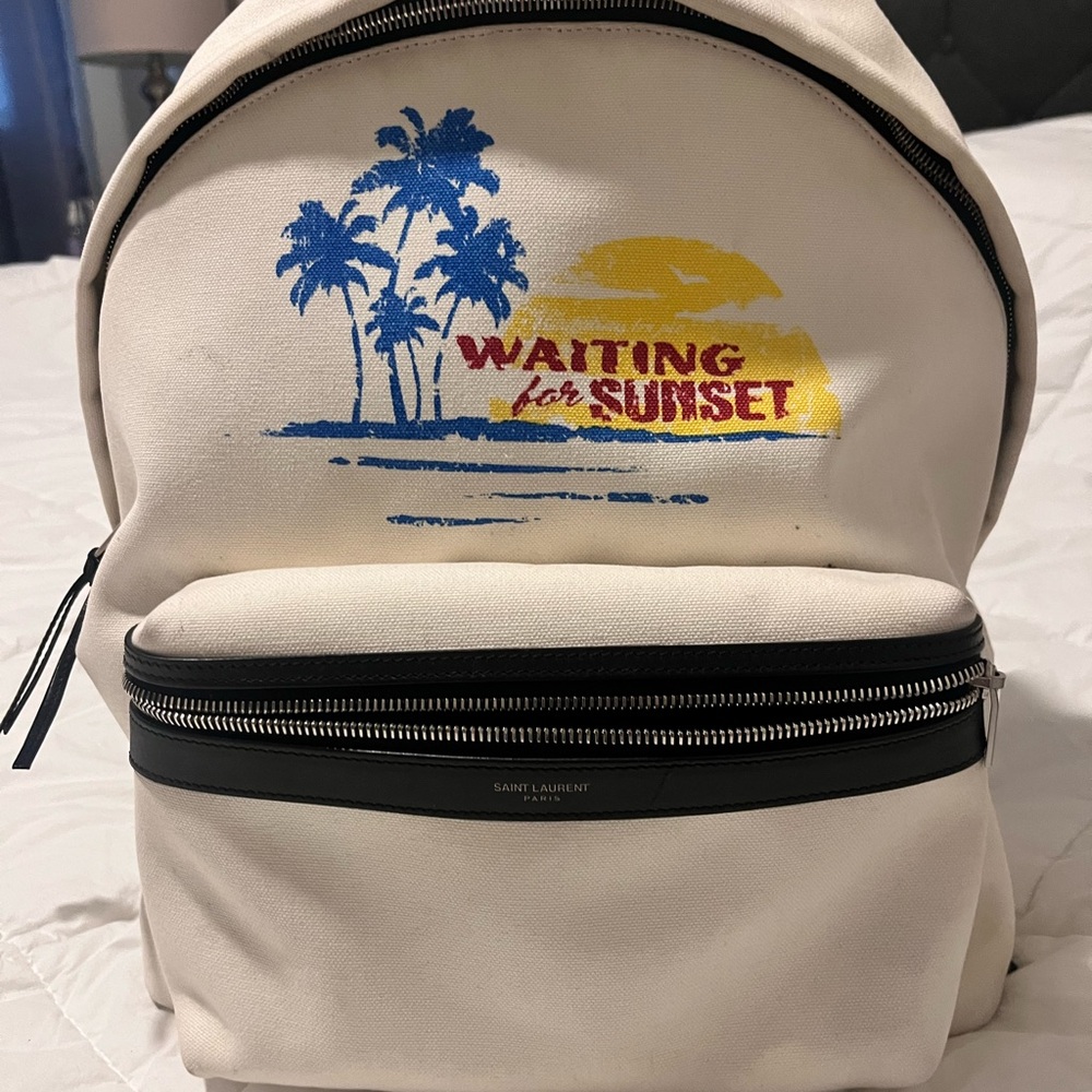 Authentic Saint Laurent Cream Backpack with Sunset Print